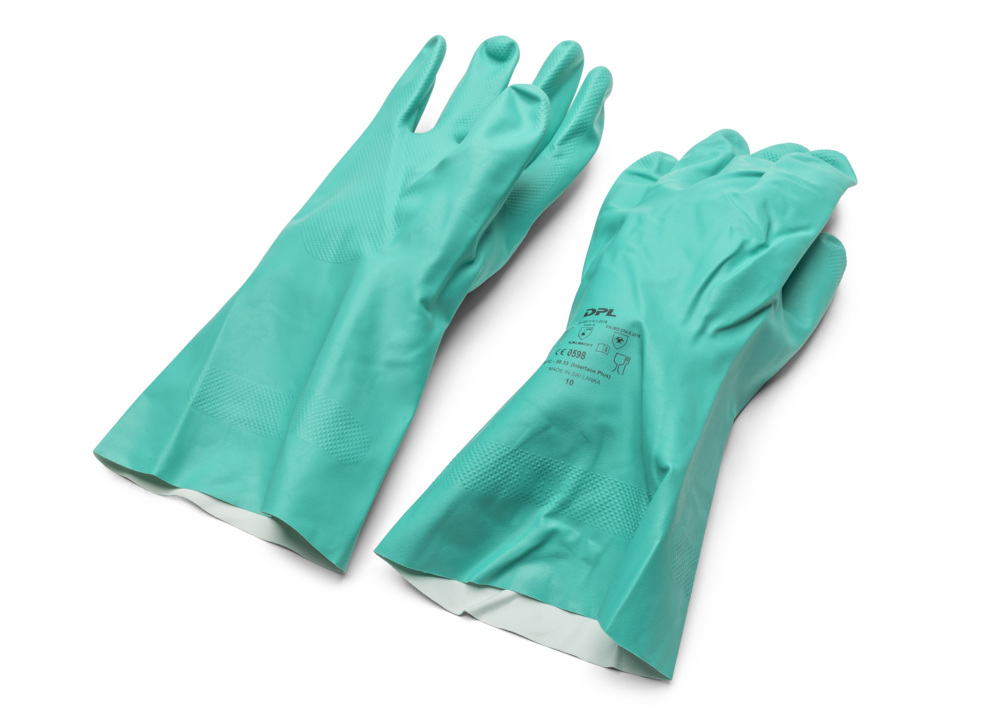 Chemical Resistant Glove, Nitrile Rubber, Size 10, Green